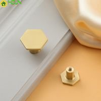 Wardrobe single hole pure copper handle bedroom drawer kitchen cabinet door gold handle hexagonal metal handle Door Hardware Locks