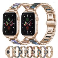 ☼♦✥ สายเรซิ่นโลหะหรูหราสำหรับ Apple Watch Ultra 8 7 วง 49 มม. 45 มม. 41 มม. ไม่มีช่องว่างสายรัดข้อมือ iWatch 6 5 4 3 SE 44 มม. 42 มม. 40 มม. Correa