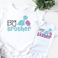 HOT★Big Brother Little Sisterเสื้อครอบครัวดูBig Brother Little Sisterเสื้อยืดพี่น้องน้องสาวไดโนเสาร์น่ารักเสื้อDrop Ship