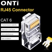 ขั้วต่อ CAT6 RJ45 Onti 8P หัวสายเคเบิลอีเทอร์เน็ตปลั๊กแบบโมดูลาร์8C 1Gbps หัวต่อแบบจีบคริสตัลเครือข่ายกิกะบิต50P