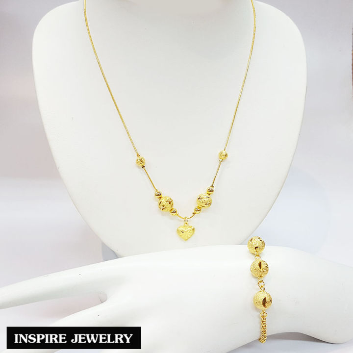 inspire-jewelry-ชุดเซ็ท-สร้อยคอ-หุ้มทองแท้-100-24k-design-ลูกบอลทำลาย-รูปแบบแล้วแต่-design-ห้อยหัวใจ
