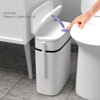 14L Smart Trash Can Bathroom Zero Waste Bin One Key Garbage Bin Trash Bag Holder in the Kitchen w Brush for Toilet Narrow Seam