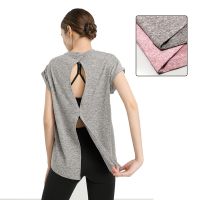 Summer Woman Sports Top Quick Drying Backless Cross Back Breathable Yoga Shirt Gym Fitness Shirt Running Yoga Vest (No Bra)