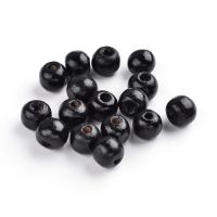 200pc Natural Wood Beads Dyed Round Lead Free Black 10x8.5mm Hole: 3.5mm