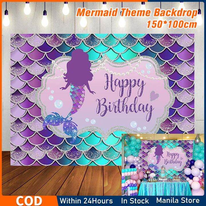 Mermaid Theme Backdrop Birthday Party Photography Background Banner for ...