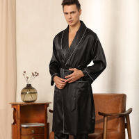 Loose Nightwear Lounge Wear 2 Pieces Robe&amp;Pants Set For Men Satin Sleepwear Kimono Bathrobe Gown Soft Home Clothes Lingerie