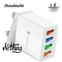 Doudoulie 3.0ชาร์จเร็ว4พอร์ตปลั๊กยูเอสบีติดผนังที่ชาร์จความเร็วสูงอะแดปเตอร์ UK เครื่องชาร์จติดผนังปลั๊กอะแดปเตอร์ติดผนังสำหรับ Huawei Samsung Vivo Oppo Xiaomi I-Phone Honor Realme OnePlus