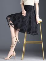 【CW】 ZUZK Mesh Skirt Leaves Flowers Fashion Temperament Female Waist A Pleated Jupe