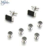 VAGULA Newly Cufflinks Studs in 8PCS Set Black Stone Links Tuxedo Collar Stud Bonito Gemelos 418