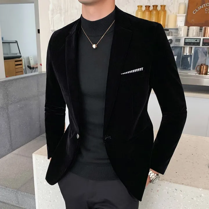 Fall Winter Gold Velvet Blazer High Quality Slim Fit Suit Jacket Fashion  Casual Men Groom Singer Costume Formal Evening20212022 | Lazada PH