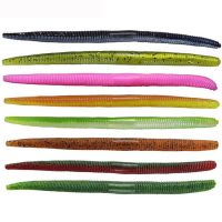 【DT】hot！ 10pcs Soft Worms Bass Fishing Plastic Artificial Bait Wacky Rig Silicone Pike Swimbait Lures