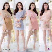 J10779 Dress เดรสสั้น อกระบายคลีบปลา