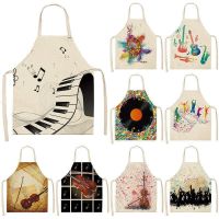 Musical Instrument Kitchen Aprons For Women Cotton Linen Bibs Household Cleaning Pinafore Home Cooking Apron 55x68cm Aprons