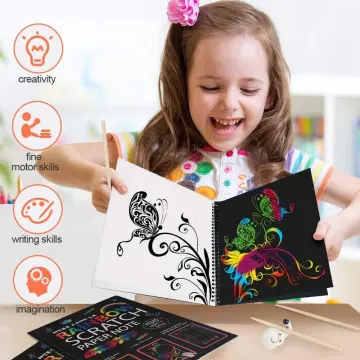 Scratch Art Set, 50 Piece Rainbow Magic Scratch Paper for Kids Black  Scratch Off Art Notes Boards with 5 Wooden Stylus