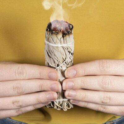 【YF】 10cm White Sage Bundle California Smudge Stick Pure Leaf Smoky Indoor Purification Grass Incense Energy Cleansing Bundles