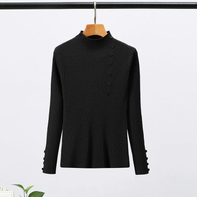 Turtleneck Solid Color Bottoming Sweater Women Fashion Simple Long Sleeve Slim Knit Sweater Pullover Female  Spring Autumn