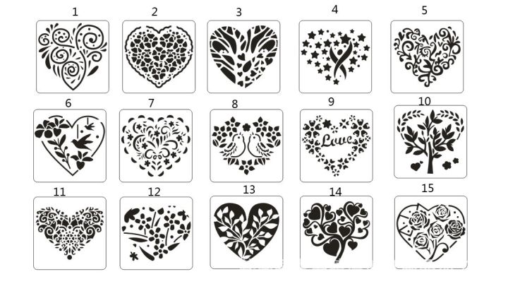 Template Drawing/เทมเพลต/แม่แบบ วาดลายหัวใจ ขนาด 13X13ซม. 15 ลาย |  Lazada.Co.Th