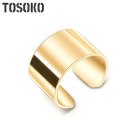 TOSOKO Stainless Steel Jewelry Wide Flat Simple Open Ring Fashion Ring For Women BSA006