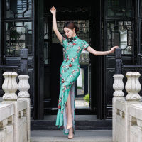 6สีผู้หญิง Plus ขนาดยาว Cheongsam Slim Vintage ฤดูร้อนชุดใหม่สไตล์จีนเครื่องแต่งกายเซ็กซี่ Elegant Elastic Dress