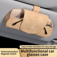 ☢♚♂ Suede Leather Car Glasses Case Sun Visor Glasses Holder Sunglasses Clip Card Ticket Holder Multi-function Automobile Accessories