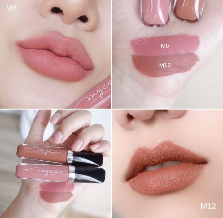 MYCA DUO SET ได้ 2 ชิ้น ลิปแมท MYCA M6 สีชมพูนู้ด + M12 สีน้ำตาลอมส้ม สีสวยแน่นติดทน สวยคุ้มยกเซต ไม่เลอะแมส