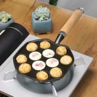 14 หลุม Takoyaki กระทะเหล็กหล่อ Nonstick Octopus มีทบอล Maker พร้อมที่จับที่ถอดออกได้ f