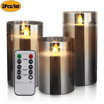 【CW】 3pcs Flickering Flameless Candles Battery Powered Led Tea Lights Party Decorative Fake WIth Control