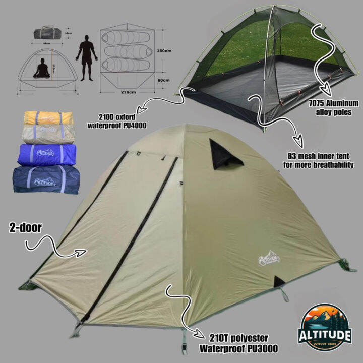 barko agad Altitude Outdoor Gears 3Person waterproof camping tent + ground sheet Black inner