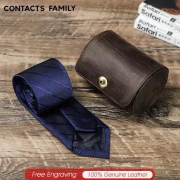 Genuine Leather Tie Organizer Case Men Travel Necktie Box Tie Holder  Storage Bag