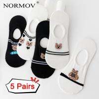 NORMOV 5 Pairs Women Invisible Solid Color Socks Slippers Ladies Polyester Cotton Non-Slip Silicone Ankle Socks Skarpetki Socks Tights