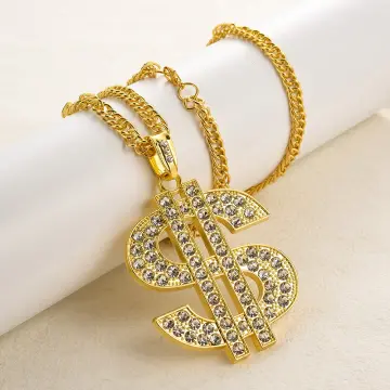 18K Gold Plated Dollar Chain Necklace, Fake Gold Chain for Men, Dollar Sign  Hip
