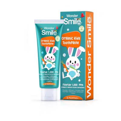 ยาสีฟันเด็ก Wonder Smile Kids วันเดอร์สไมล์คิดส์ ป้องกันฟันผุ กลิ่นส้มยูสุ
