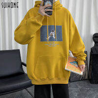 Suikone เสื้อกันหนาวมีฮู้ดสีทึบสำหรับฤดูหนาว เสื้อกีฬาผ้าฟลีซแขนยาวผู้ชาย เสื้อสวมหัวลำลองสำหรับผู้ชาย เสื้อสเวตเตอร์คู่หลวมผู้ชาย สไตล์การพิมพ์นักบินอวกาศ