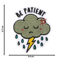 JPatch - BE PATIENT ( Rain ) วลี คำคม คำพูด "อดทนไว้" ก้อนเมฆ ฝนตก สายฟ้า ตัวรีดติดเสื้อ อาร์มรีด อาร์มปัก มีกาวในตัว การ์ตูนสุดน่ารัก งาน DIY Embroidered Iron/Sew on Patches