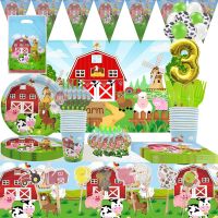 【CW】 Farm Party Supplies Animals Pig Cow Sheep Theme Birthday Party Number Balloon 1 2 3 5 Disposable Tablecloth Kids Baby Shower