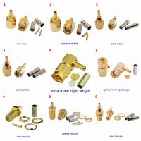 ขั้วต่อสายแจ็คตัวเมียปลั๊กตัวผู้ SMA RPSMA 2-10ชิ้นข้อต่อมุมขวาขั้วต่อสายโคแอกซ์สำหรับ LMR100 RG174 RG316ชุบทองเหลืองทองแดง