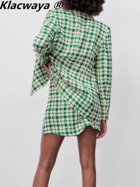 klacwaya-ชุด2ชิ้นผ้าทวีตสำหรับผู้หญิงชุดกระโปรงเสื้อสูทผ้าทวีดชุดเบลเซอร์ชุดทำงานชุดกระโปรงเอวสูง2023new