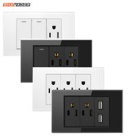 Power Wall USB Socket Light Switch Double 1/2 Pole Glass Panel Outlet Plate US Modular Mounted Home Office Electrical Appliances Electrical Circuitry