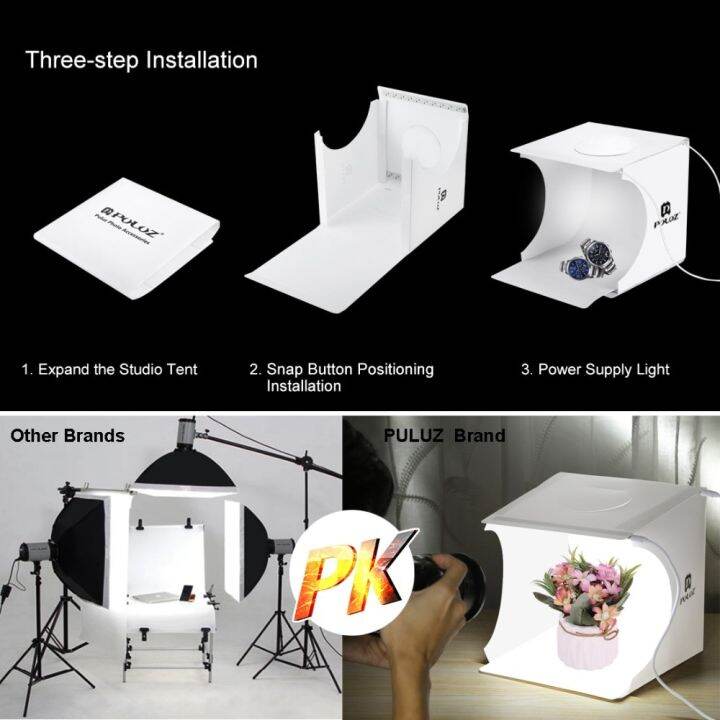 กล่องถ่ายภาพสินค้า-puluz-light-box-1-led-ขนาด-20x20-cm-กล่องไฟถ่ายภาพ-กล่องถ่ายสินค้า-สตูดิโอถ่ายภาพ-พร้อมฉาก-6-สี