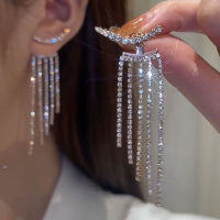 ผู้หญิงหรูหราต่างหู Rhinestone Fringe แขวน Zircon ต่างหูใหม่เงางานแต่งงานเครื่องประดับ Gifts