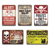 2023Man Cave Rules Caution Angry Gamer Metal Plaque Tin Sign Vintage Poison Pirates Only Poster Signs Farmhouse Home Room Decoration(Contact seller, free custom pattern)