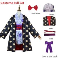 、’】【= Anime Miss Allsunday Nico Robin Top Black Dress Wano Wig Kid Women Men Kimono Outfit Halloween Carnival Suit