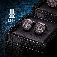 {zhiyun Watchshop} KFLK Black Shirts Cufflinks For Men S Brand Watch Tourbillon Movement Mechanical Cuff Links Buttons High Quality Guests