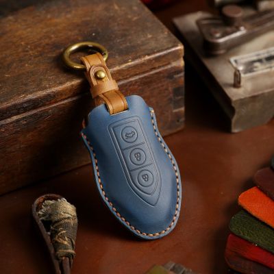 Retro Crazy Horse Leather Car Key Cover Case Remote Keyring Bag for Liebao Mattu CS10 CS9 Fob Protector Keychain Holder Handmade