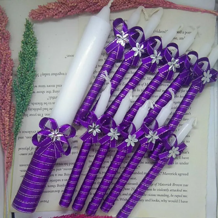 Small Candle With Ready Made Ribbon Design For Christening Debut Or Any