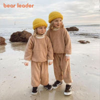 Bear Leader ชุดนอนเข้าชุดเด็กผู้หญิงผ้าขนลูกแกะกำมะหยี่2ชิ้นเสื้อกันหนาว + กางเกง,ใหม่2023ฤดูใบไม้ร่วงฤดูหนาว