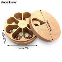 1PCS Pill Case Storage Box Solid Wood Pill Box Compartment Weekly Medicine Tablet Dispenser Splitters 7-day Pill Box