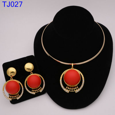 African Jewelry Sets Round Necklace Bracelet Dubai Gold for Women Wedding Party Bridal Earrings Ring