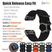 Zenia 22มม.  Quick fit ไนลอนสายนาฬิกาสปอร์ตสำหรับ Garmin Fenix 7 6 Pro Sapphire Solar 5 Plus Quatix Approach S60 S62 D2 Delta MARQ Golfer Captain Aviator Athlete Adventurer Instinct Crossover dezl Esports Tactical Camo Surf epix Gen 2 Amazfit Falcon