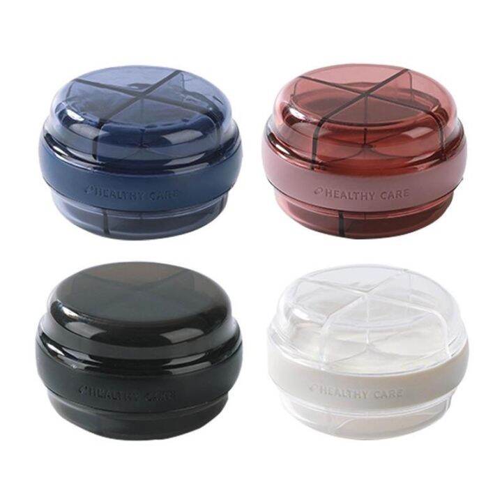 Pill Case Round Small Pill Box Mini Compact DoubleLayer 4 Compartment